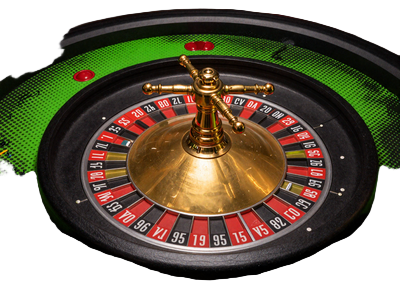 Live Roulette Tisch mit goldenem Rad und neon-gr&uuml;nem Filz im Pop-Art-Stil