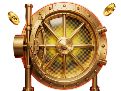 Mega Vault Millions Jackpot mit leuchtendem goldenem Tresor und Goldm&uuml;nzen im Pop-Art-Stil
