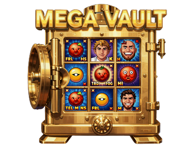 Mega Vault Jackpot Thumbnail mit leuchtendem goldenem Tresor im Pop-Art-Stil