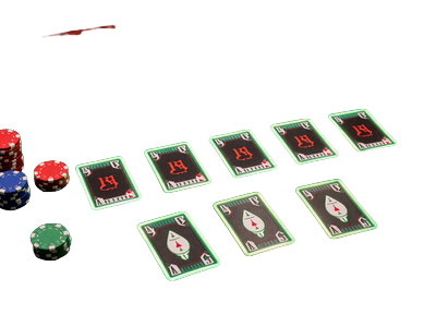 Live Blackjack Tisch mit leuchtenden Karten und Chips im Pop-Art-Stil auf neon-gr&uuml;nem Filz