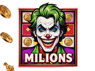 Joker Millions Jackpot Thumbnail mit grinsendem Joker-Gesicht und Goldm&uuml;nzen im Pop-Art-Stil